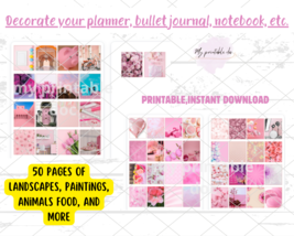 Mini book Pink,50 mini sheets,landscapes,artistic paintings,printable stickers - £1.60 GBP