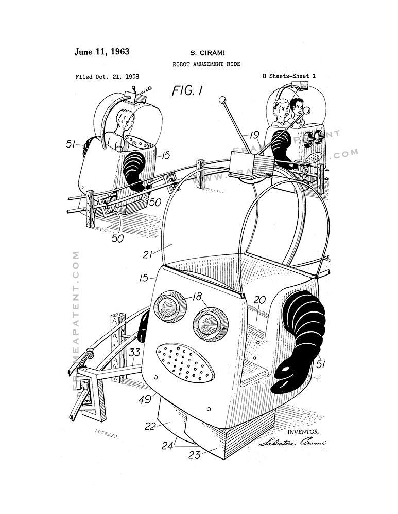 Primary image for Robot Amusement Ride Patent Print - White