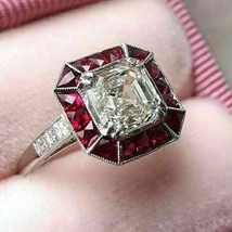 2.50CT Asscher Künstlicher Diamant Halo Verlobung Vintage Ring IN Sterlingsilber - £235.90 GBP
