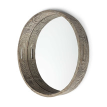 28&quot; Round Natural Finish Fir Wood Mirrored Glass Bottom Tray - £335.29 GBP