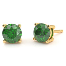 Lab-Created Emerald 5mm Round Stud Earrings in 14k Yellow Gold - £239.00 GBP