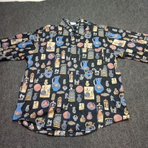 Vintage 80s Retro Shirt Button Up A&#39;croi Acroi Antique Print All Over Me... - £25.93 GBP