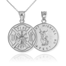 10k Solid White Gold Firefighter Badge Reversible St. Michael Pendant Necklace - £149.86 GBP+
