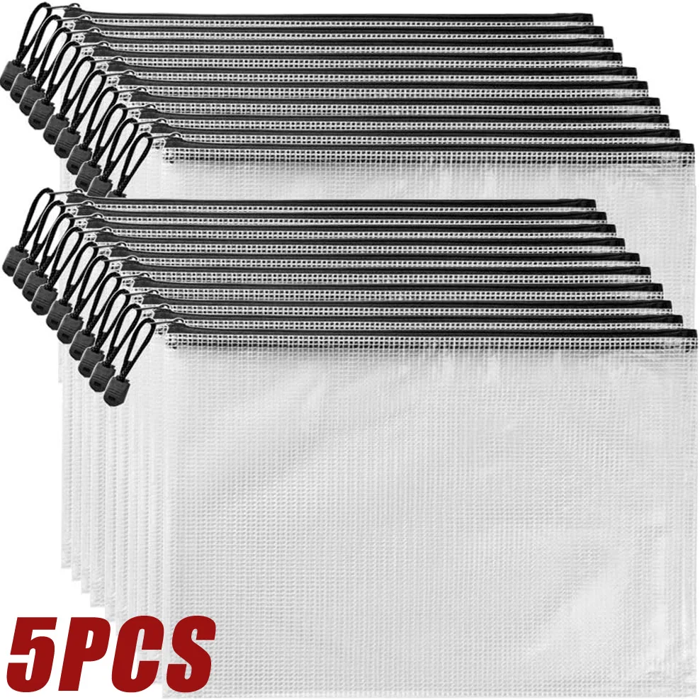 3 5pcs stationery storage bag folder file mesh zipper pouch a3 a4 a5 a6 document bag thumb200