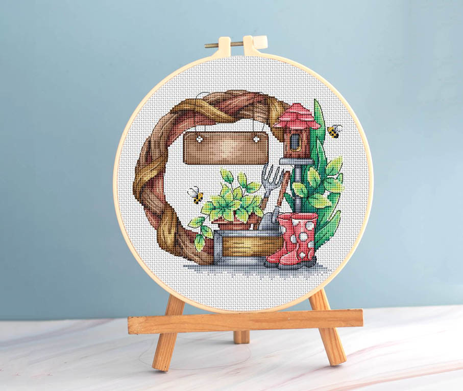 Garden Wreath Cross Stitch pattern pdf - Cross Stitch Easy Gardening Emb... - $7.85