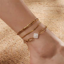 Pearl & 18K Gold-Plated Rhombus Anklet Set - £11.76 GBP