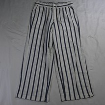 J.CREW 6 White Blue Stripe BG361 Linen Cotton Wide Leg Paper Bag Womens Pants - £19.97 GBP