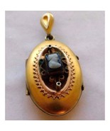 VICTORIAN GOLD FILLED &amp; HARD STONE  CAMEO LOCKET SKY - €113,64 EUR
