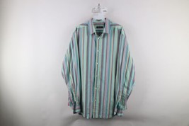 Vtg 90s Streetwear Mens XL Faded Pastel Rainbow Striped Collared Button Shirt - £30.59 GBP