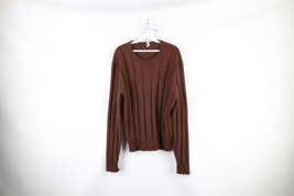 Vtg 60s Streetwear Mens Small Distressed Ribbed Knit Crewneck Sweater Brown USA - £42.78 GBP