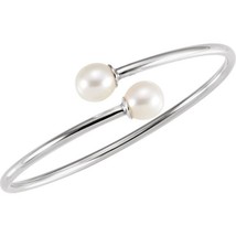 Sterling Silver Freshwater Cultured White Pearl Flexible Bangle Bracelet - £158.70 GBP