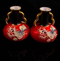 Antique red dragon Vases - Japanese Moriage - Dragonware set - vintage medieval  - £59.95 GBP