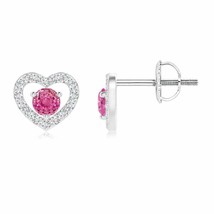 Authenticity Guarantee 
ANGARA Pink Sapphire Open Heart Stud Earrings with Di... - £422.94 GBP