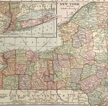 New York Map Lithograph 1909 Hammond Art Print United States LGADMap - £32.11 GBP