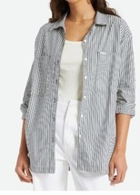 Brixton Bowery Overshirt Button Up Long Sleeve Navy Striped Shirt  Sz M ... - $76.38