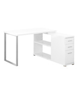 47&quot; White and Silver L Shape Computer Desk With Three Drawers - $1,066.22 CAD