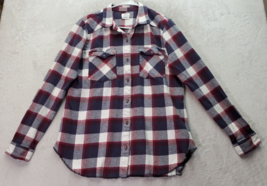 RVCA Shirt Girls Size XL Red Blue Plaid Flannel Long Sleeve Collared But... - $23.07