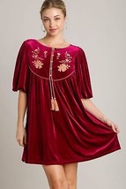 Umgee Embroidered Half Sleeve Velvet Mini Dress with Tassel - $72.44