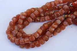 Natural, 8 inch long strand faceted Sunstone cube beads, 7--8 mm app, 3D cubes,  - £27.96 GBP