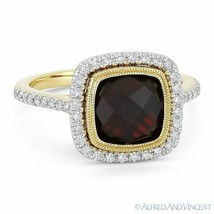 3.89ct Garnet Gem &amp; Diamond Pave Halo Gold Right-Hand Ring in 14k Yellow &amp; White - £868.37 GBP