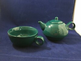 Hunter Green Tea For One Pot &amp; Cup Set Old Amsterdam Porcelain Works - £7.88 GBP