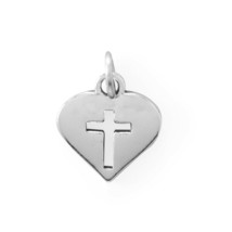 Cutout Cross in Heart Charm Drop Neck Jewelry Girl/ Boy Gift 14K White G... - £25.85 GBP