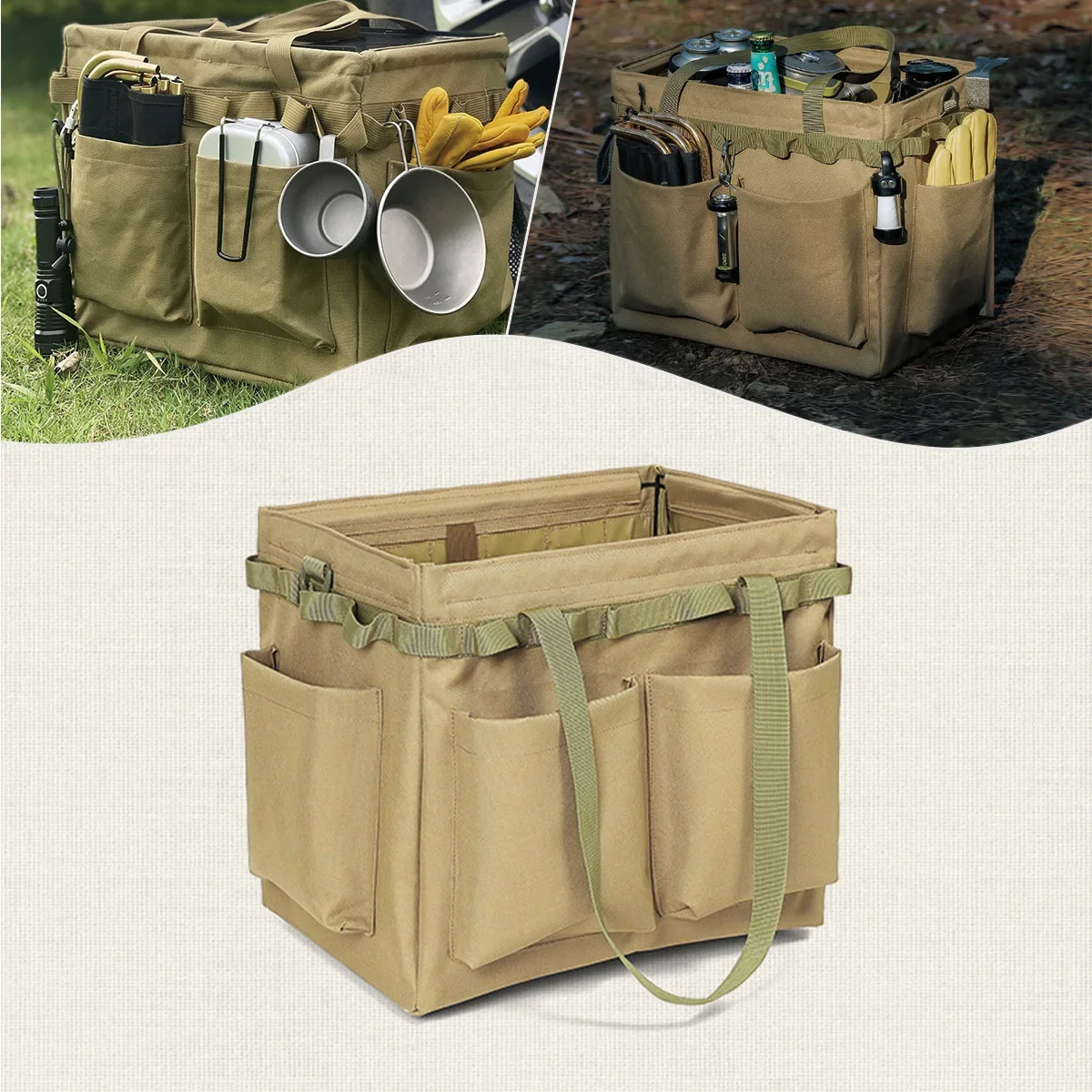 Large Capacity Camping Storage Tool Box Multifunction Wide Mouth Tool Bags - £34.56 GBP