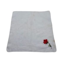 Vintage Hankie Embroidered Handkerchief With Red Rose Dresser Scarf Small Stain - £10.93 GBP