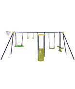 7-in-1 Stable A-shaped Outdoor Swing Set for Backyard - Color: Blue - £372.72 GBP