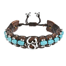 Inspirational Aum or Om Symbol w/ Turquoise Stones Leather Cuff Bracelet - £10.61 GBP