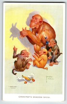 Monkey Chimps Shadow Puppets Postcard Larson Wood Signed Fantasy Anthropomorphic - £19.68 GBP