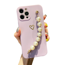 Anymob iPhone Case Purple Soft Pearl Bracelet Love Heart Silicone Bumper... - £21.50 GBP