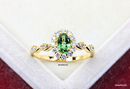 Bright Green Tourmaline 14K Gold ring, 925 Sterling Silver/Yellow Gold ring - £27.13 GBP
