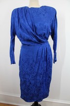 Vtg LB Ladybug Classics 10 Blue Silk Jacquard Gathered Top Sheath Dress - £46.31 GBP