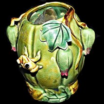 Mystical Metaphysical Healing Quartz Crystal Majolica Art Pottery Frog Jar - £63.19 GBP