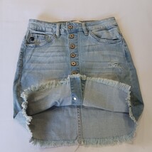 KanCan Los Angeles KC5145L Women's Blue Front Button Frayed Denim Skirt Size S image 13