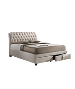 Joanna Button-Tufted Light Beige Fabric Storage King-Size Bed w/2-drawer - $24,081.03 MXN