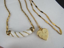 vintage MONET necklace lot x3 costume jewelry gold tone white heart ESTATE SALE! - £25.36 GBP