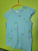 Simply Basic Sleepwear Top Blue Shirt Womens Medium Flowers - £11.77 GBP