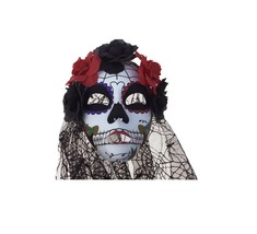 Kbw Women&#39;s Day of the Dead Flowers &amp; Veil Full Mask - £25.87 GBP