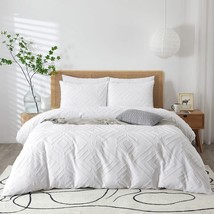 Duvet Cover White Tufted Bedding Sets with Zipper Closure Design &amp; Ties, (Queen) - £20.10 GBP