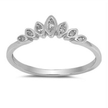 Clear Diamond Lotus Flower Tiara Ring Sterling Silver Marquise Band Sizes 5-10 - £22.15 GBP