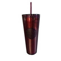 Starbucks Tumbler Cup Solid Berry Red Wine Grid Burgundy 2020 Holiday 24 oz - Ne - £15.63 GBP