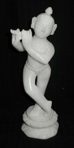 9.5&quot; White Marble Krishna handmade Stone Hindu Lord Hare Statue Sculpture Art - £198.85 GBP