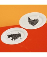 Crate &amp; Barrel Cow or Chicken Oval Plate Platter Black White Graphic CHOICE - £8.03 GBP
