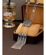 Long Tassel Chain Necklace Fashion Square Hollow Stainless Steel Pendant... - $319.67 MXN