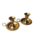 Set of 2 Vintage Chamberstick Candle Holders Solid Brass Embossed Taper ... - $25.69