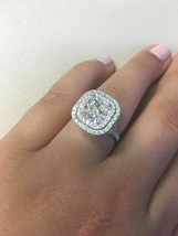 Halo Engagement Ring 4Ct Cushion Cut Simulated Diamond 14K White Gold Size 9.5 - £181.93 GBP