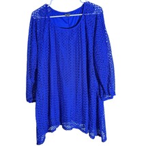 Covington Woman 3X Royal Blue Crochet Lace Tunic Blouse  - $346.38 MXN
