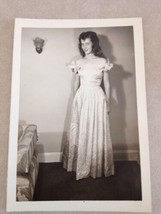 Vtg 1946 Prom Dress Smile B&amp;W Female Portrait Gown Snapshot Photo Photograph - £19.65 GBP
